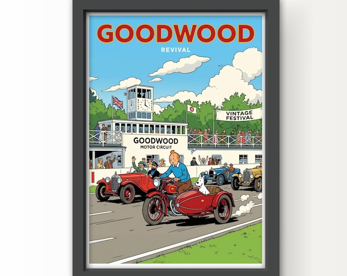 Goodwood Revival TinTin Art Print and Greetings Card