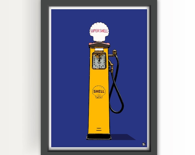 Vintage Petrol Pump Art Print and Greetings Card