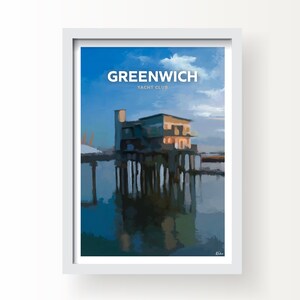 Stampa artistica del Greenwich Yacht Club London e biglietto di auguri