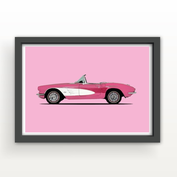 Pink 1961 Chevrolet Corvette Convertible Art Print & Card