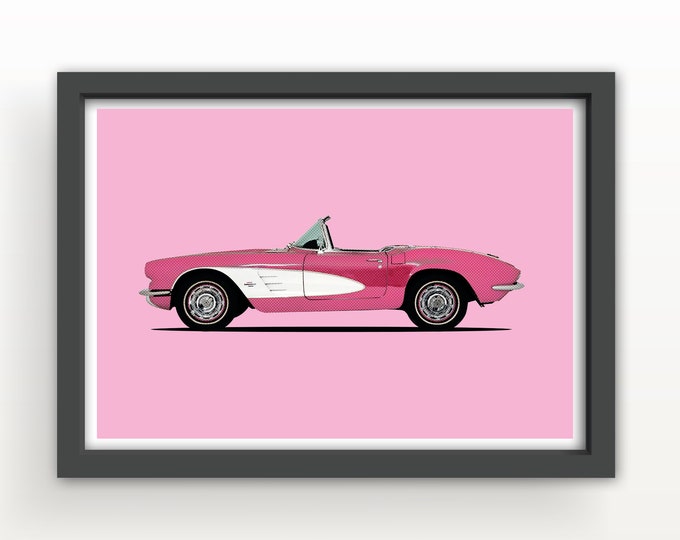 Pink 1961 Chevrolet Corvette Convertible Art Print & Card