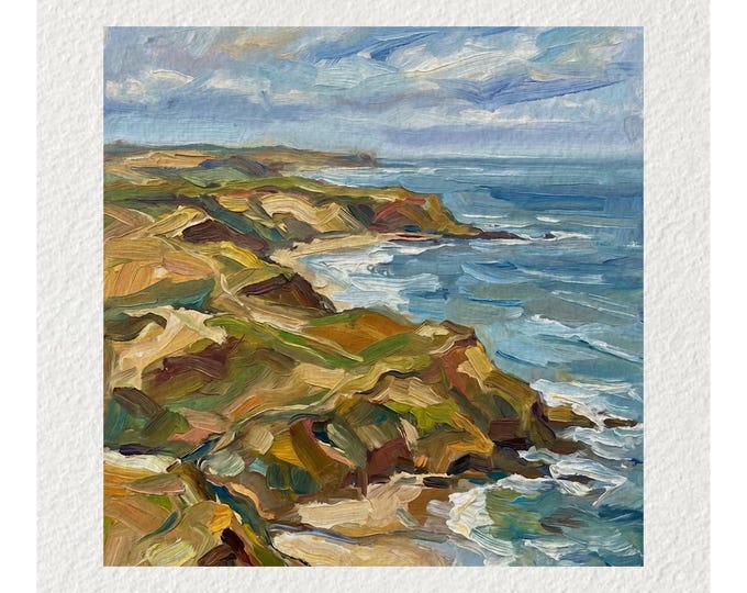 Cornish Coast Vintage Oil Painting Fine Art Print & Greetings Card