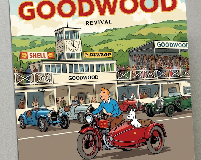 Personalised Greetings Card - Tintin at Goodwood Revival