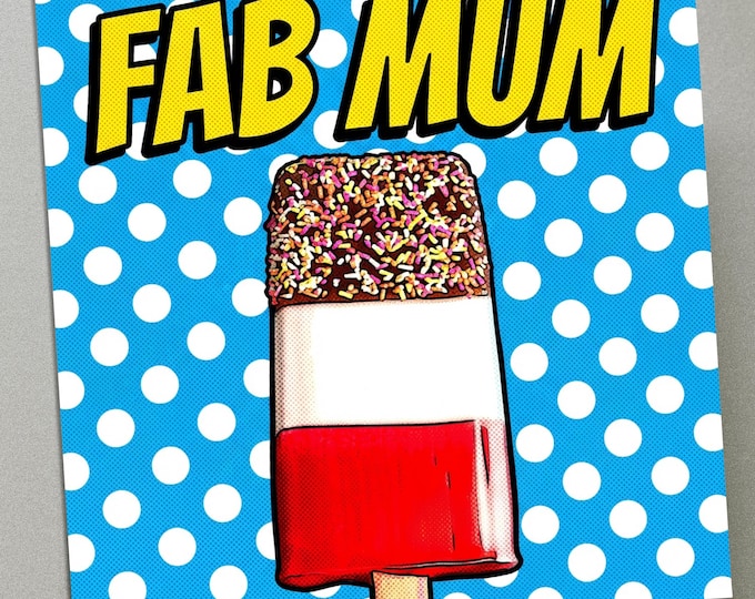 Personalised Retro Mum Mother's Day Card – Comic Style FAB Ice Cream
