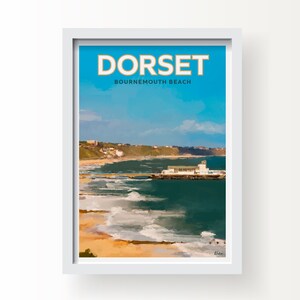 Dorset Bournemouth Beach Stampa artistica, biglietto d'auguri e cartolina