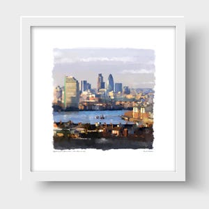 Skyline di Greenwich Londra Stampa artistica e biglietto di auguri