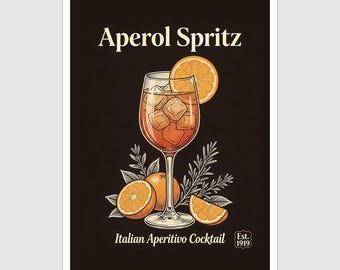 Vintage Style Aperol Spritz Cocktail Art Print and Greetings Card