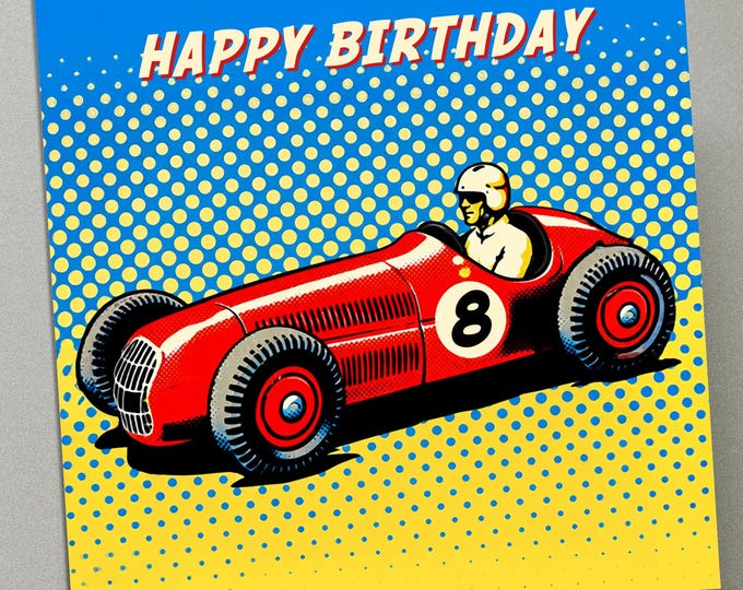 Personalised Birthday Card Vintage Racing Car