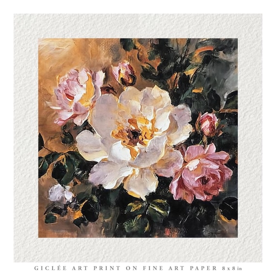 Vintage Flowers Oil Painting Fine Art Print & Greetings Card