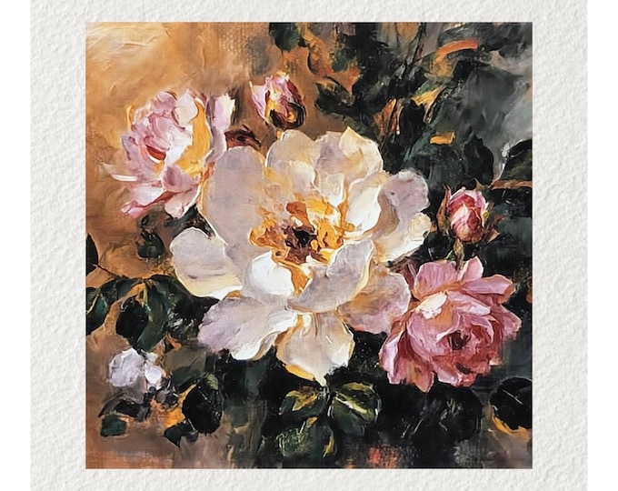 Vintage Flowers Oil Painting Fine Art Print & Greetings Card