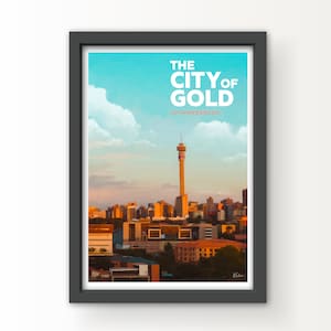 Poster con stampa artistica della città dell'oro di Johannesburg e biglietto di auguri