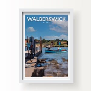 Stampa artistica Walberswick Ferry Suffolk e biglietto di auguri