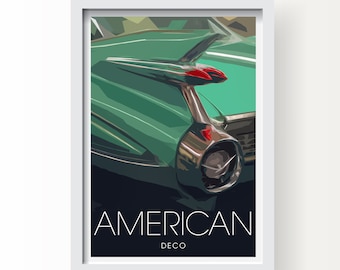 Lámina artística Art Déco de coches clásicos americanos