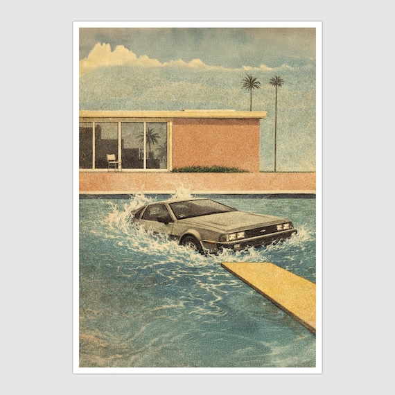 David Hockney meets DeLorean Art Print and Greetings Card