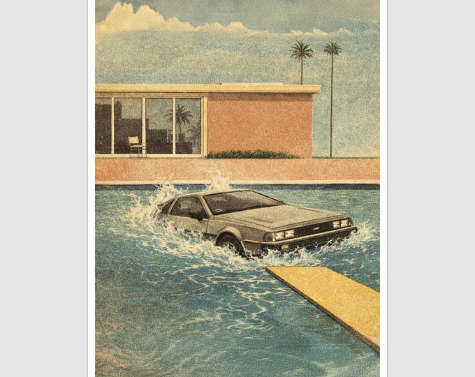 David Hockney meets DeLorean Art Print and Greetings Card