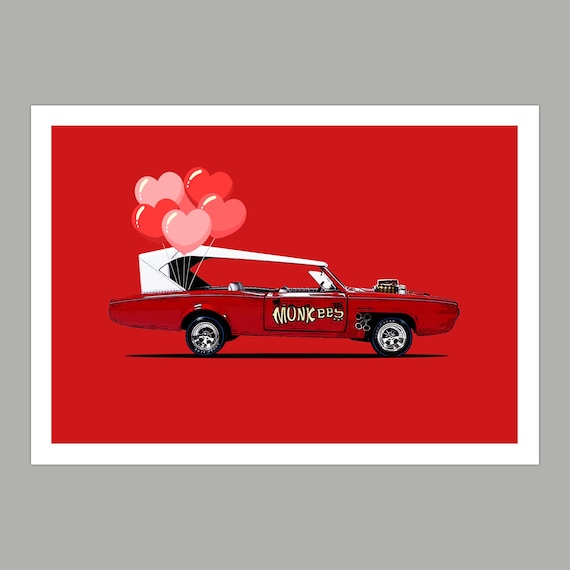 Monkees Monkeemobile Valentine's Day Greetings Card