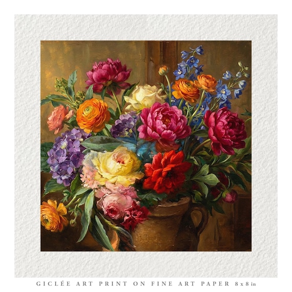 Vintage Flowers Oil Painting Fine Art Print & Greetings Card