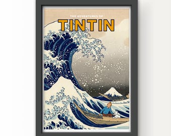Tintin Wave Art Print – Vintage Style Poster, Greetings Card