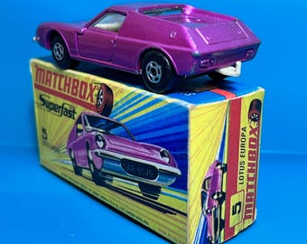 Matchbox 5 Lotus Europa Superfast Magenta Lesney 1970 Avec Boîte Près