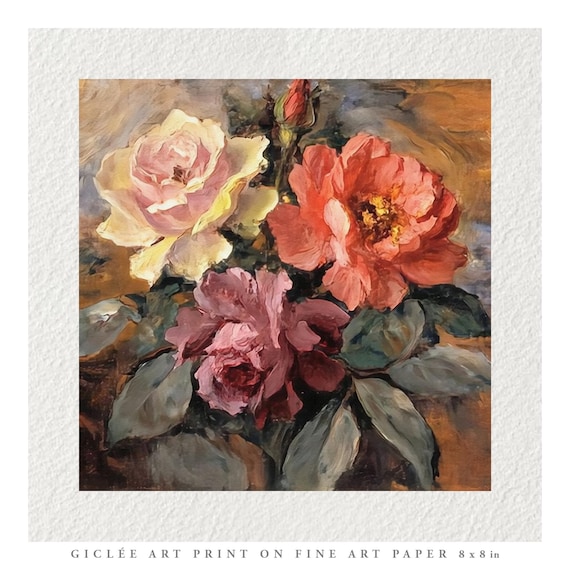 Vintage Flowers Oil Painting Fine Art Print & Greetings Card