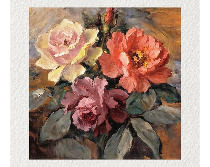 Vintage Flowers Oil Painting Fine Art Print & Greetings Card