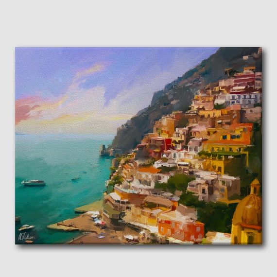 Positano Italy Original Oil Painting Digital Canvas Wall Art