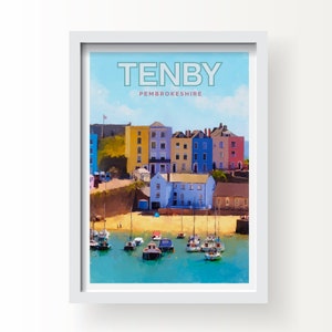 Impression artistique, carte de voeux et carte postale Tenby Seaside Town Pembrokeshire