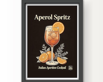 Vintage Style Aperol Spritz Cocktail Art Print and Greetings Card