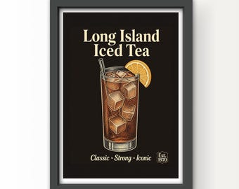 Vintage Style Long Island Iced Tea Cocktail Art Print and Greetings Card