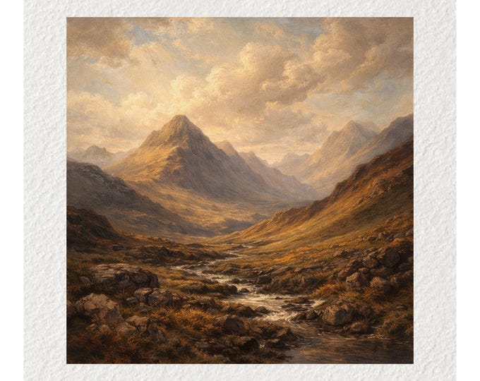 Vintage Scottish Scene Oil Painting Fine Art Print & Greetings Card