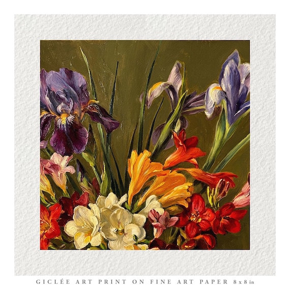 Vintage Flowers Oil Painting Fine Art Print & Greetings Card