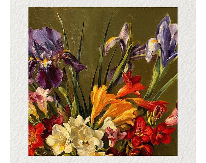 Vintage Flowers Oil Painting Fine Art Print & Greetings Card
