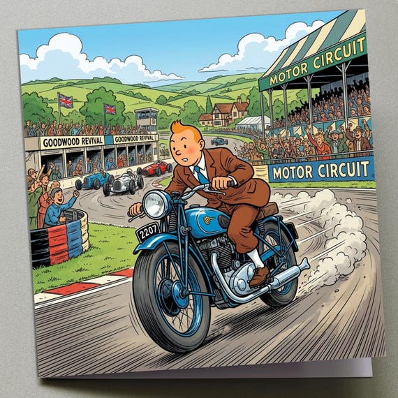 Personalised Greetings Card - Tintin at Goodwood Revival