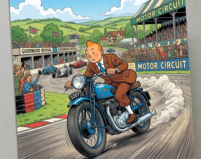 Personalised Greetings Card - Tintin at Goodwood Revival