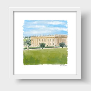 Stampa artistica di Chatsworth House Derbyshire e biglietto di auguri