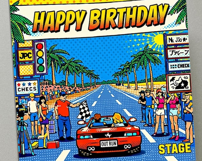 Personalised Birthday Card - Outrun Retro Video Game