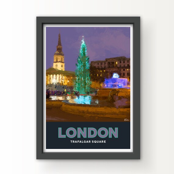 Trafalgar Square Christmas tree, London Poster Art Print & Greetings Card