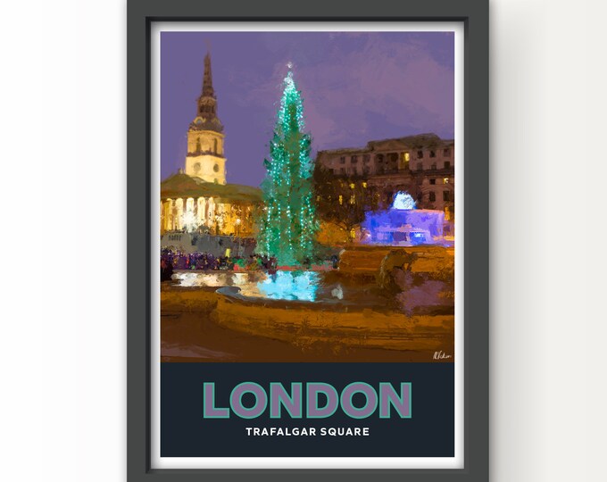 Trafalgar Square Christmas tree, London Poster Art Print & Greetings Card