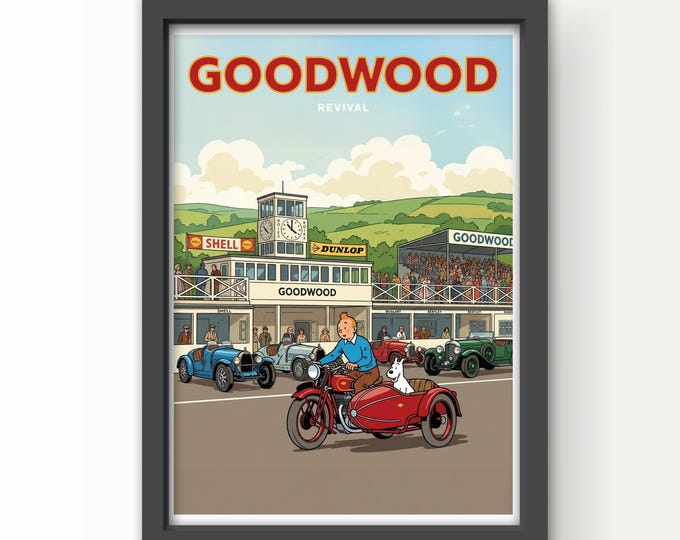 Goodwood Revival TinTin Art Print and Greetings Card