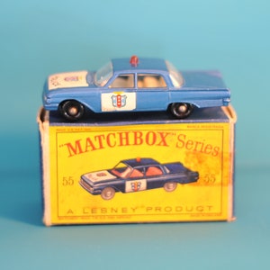 Vintage Matchbox Lesney No 55 B Ford Fairlane Police Car 1963 with original box