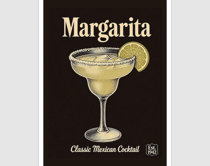 Vintage Style Margarita Cocktail Art Print and Greetings Card