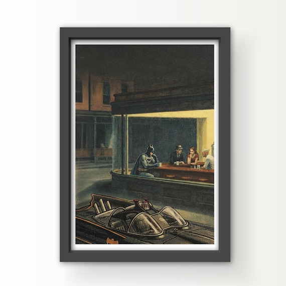 Batman meets Hopper Art Print and Greetings Card
