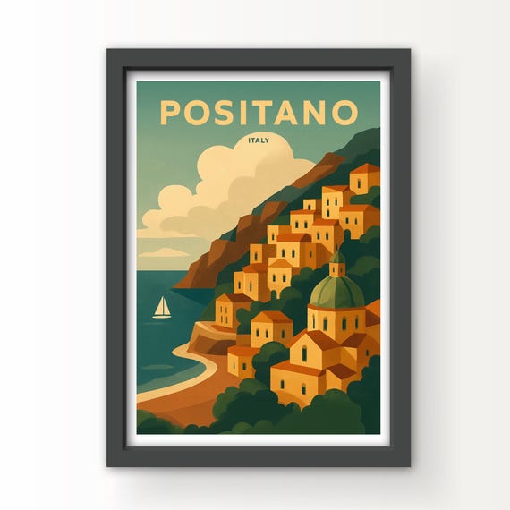 Positano, Amalfi Coast, Italy. Art Print and Greetings Card