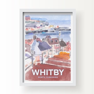 Whitby Seaside, stampa artistica dello Yorkshire, biglietto d'auguri e cartolina