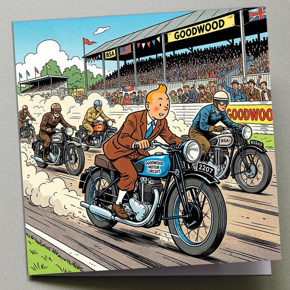 Personalised Greetings Card - Tintin at Goodwood Revival