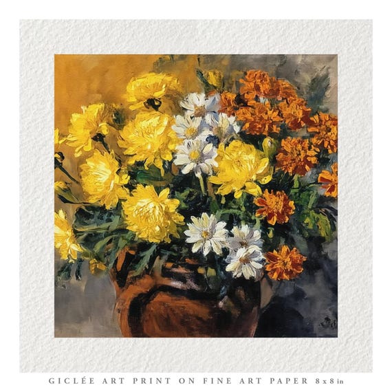Vintage Flowers Oil Painting Fine Art Print & Greetings Card