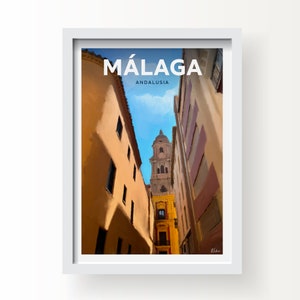 Stampa artistica di Malaga Spagna e biglietto di auguri