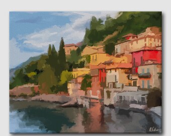 Menaggio Lake Como Original Oil Painting Digital Canvas Wall Art