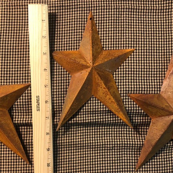 Set of 3 - Primitive rust metal barn stars 8" by 6" floral crafts holiday rustic wedding