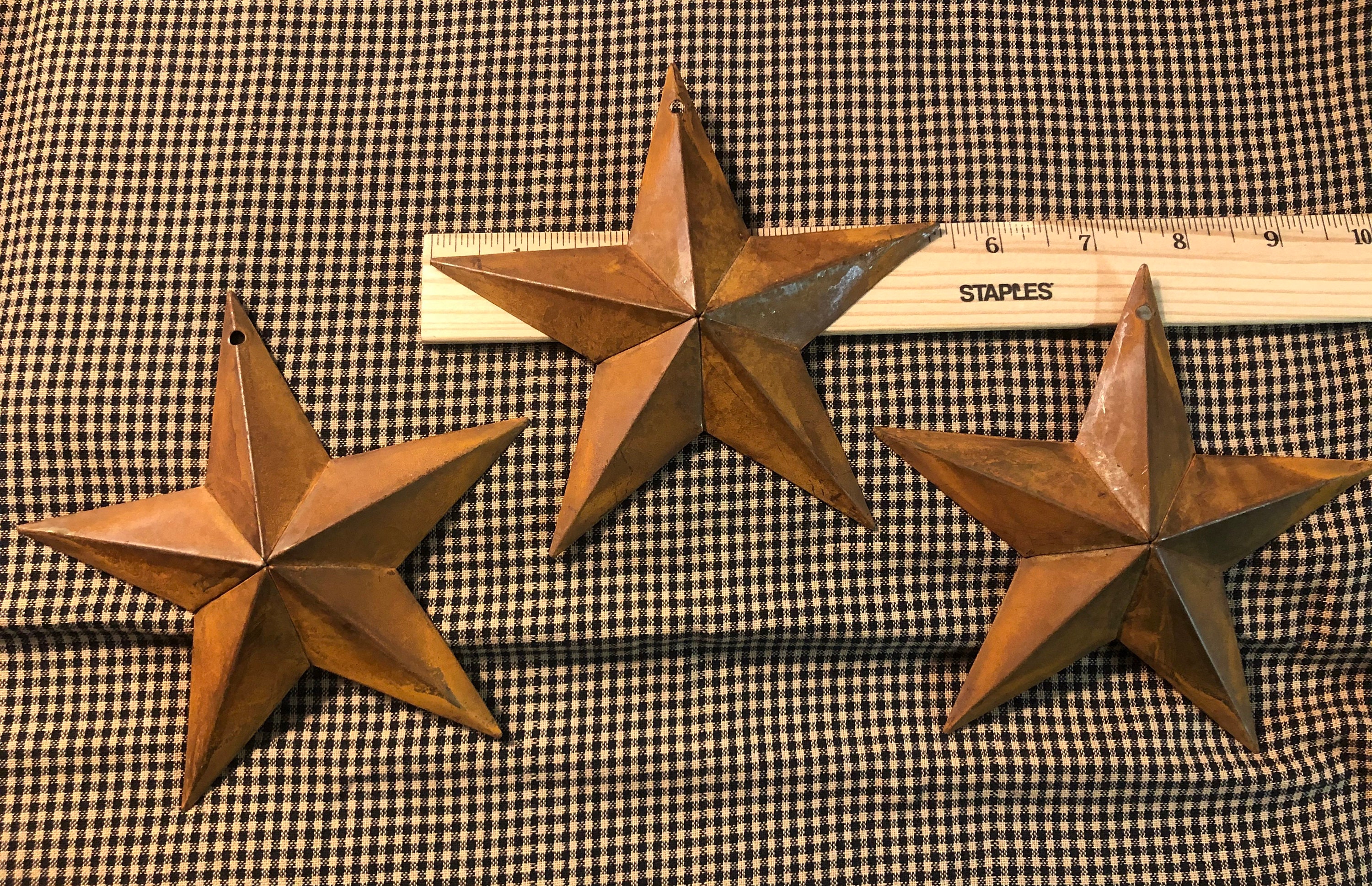 Set of 3 - Primitive rust metal barn stars 5.5" floral crafts ho…